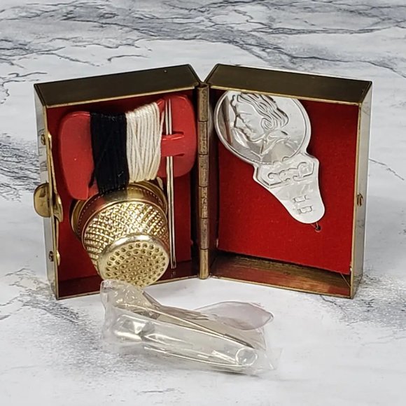 Sewing Box Kit Brass Porcelain Travel  Purse Vintage - Picture 7 of 11